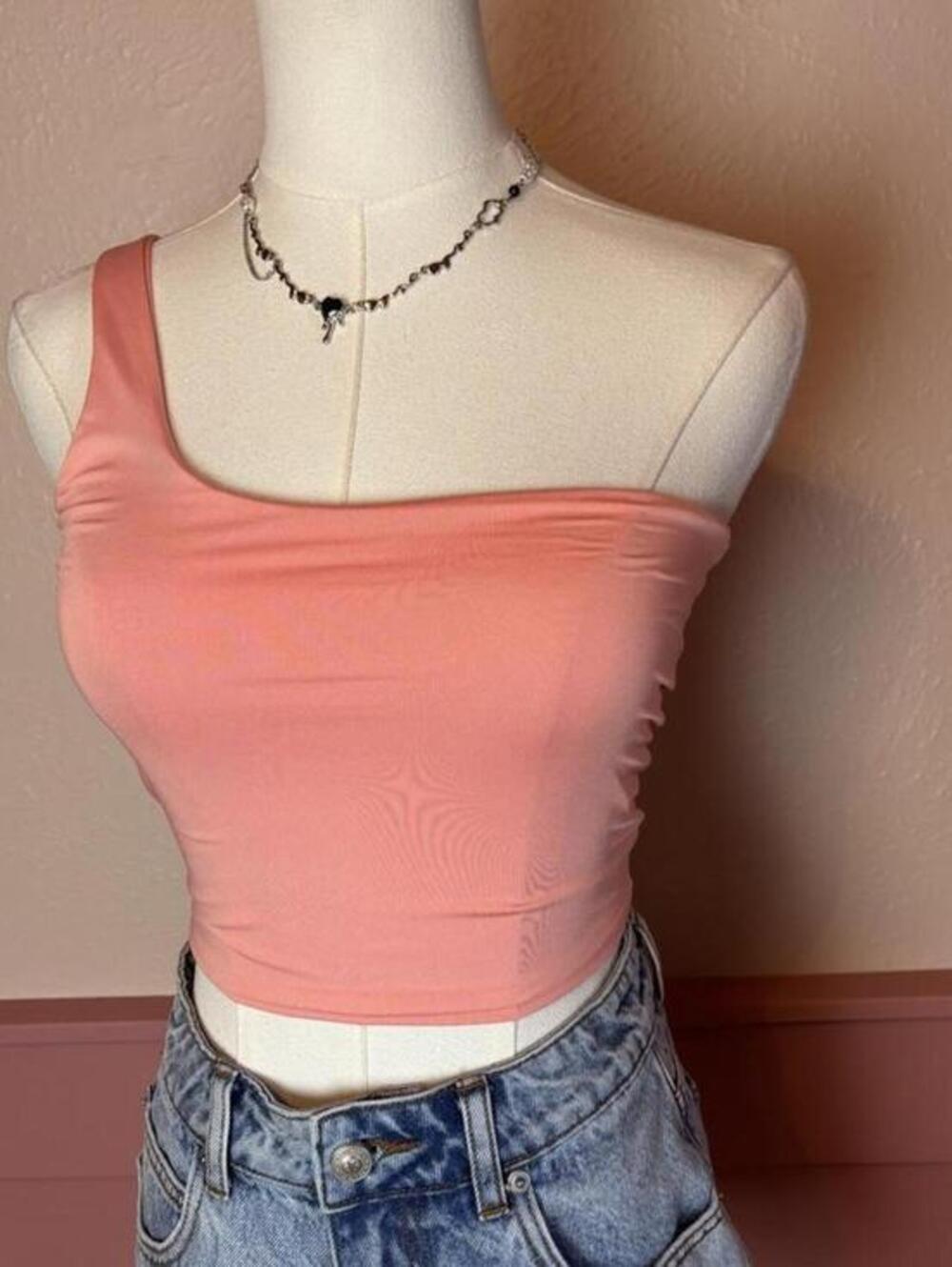 pink one shoulder crop top sz medium summer